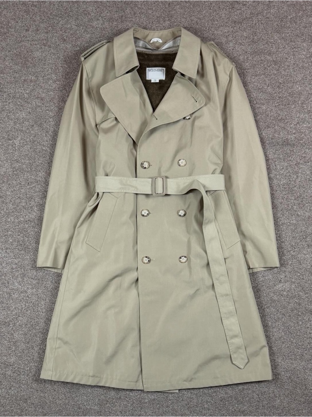 Vintage Tan Double Breasted Belted Trench Coat Men’s 46 L Removable Fur Liner